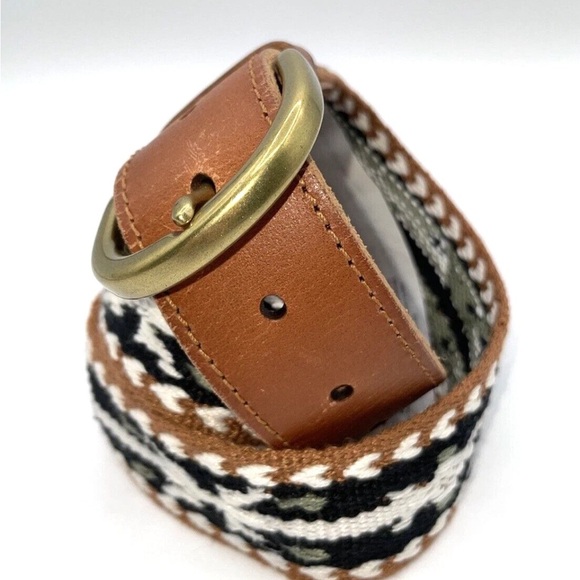 American Eagle AE Women’s Belt Medium Leather Tabs Woven Southwest Boho Preppy - Picture 2 of 8